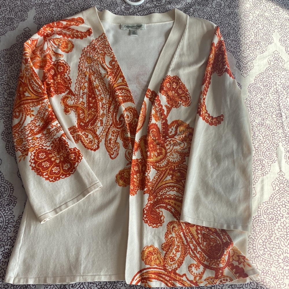 Goldwater Creek open front cardigan sweater, light weight, silk blend, EUC, XS.